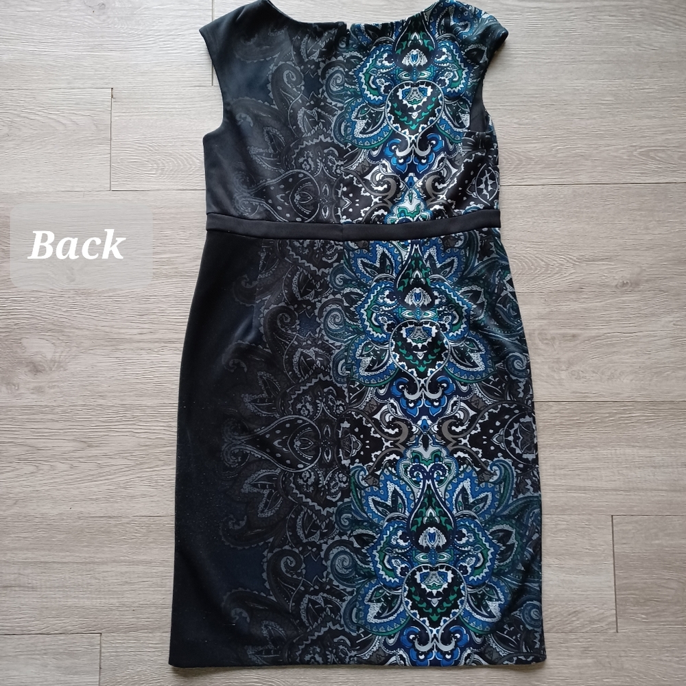 Chico's Sheath Dress Size 6 Blue Fade to Black Paisley - Picture 4 of 11